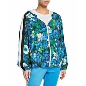 Pam & Gela Floral Zip Front Track Jacket Size Small Turquoise Blue